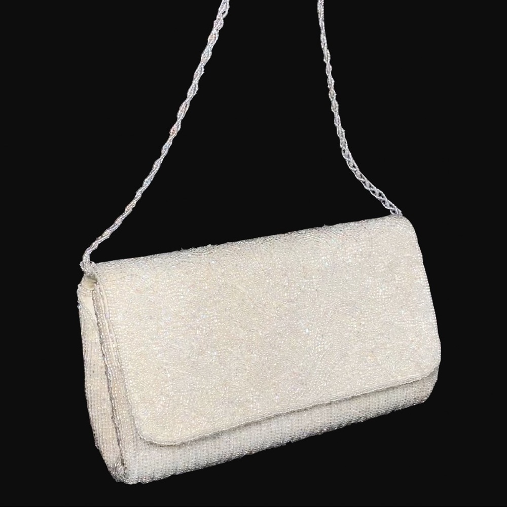 La Regale White Beaded Handbag